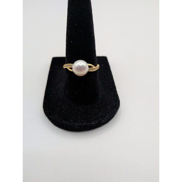 Natural Pearl Sterling Silver Ring With Gold Plating Size 7‎